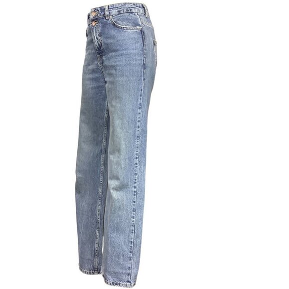ZARA Denim Blue Jeans High Waist Straight Leg Sz 4 30x32 #220M - Picture 6 of 11